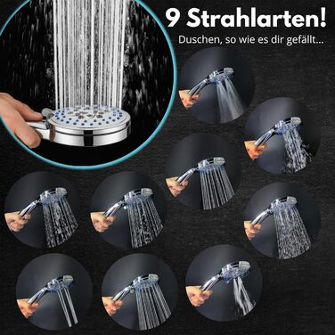 Насадка для душу Energy Rain з 9 режимами, високий тиск, економна вода, ручна лійка для душу, хром