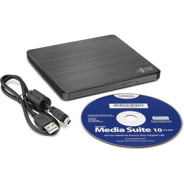 Зовнішній DVD-привід Hitachi-LG GP60, портативний Slim DVD-записувач та плеєр для ноутбука, USB 2.0, швидкість 8x, сумісність з Windows та Mac OS, чорний