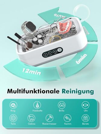 Ультразвукова мийка 650мл для глибокого очищення 360°, 48 кГц, One-Touch, для ювелірних виробів, скляного посуду, протезів