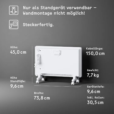 Електричний конвекторний обігрівач Stiebel Eltron 2 kW з таймером, для приміщень 25 м², з поворотними колесами, алюмінієва передня панель, TÜV-сертифікат