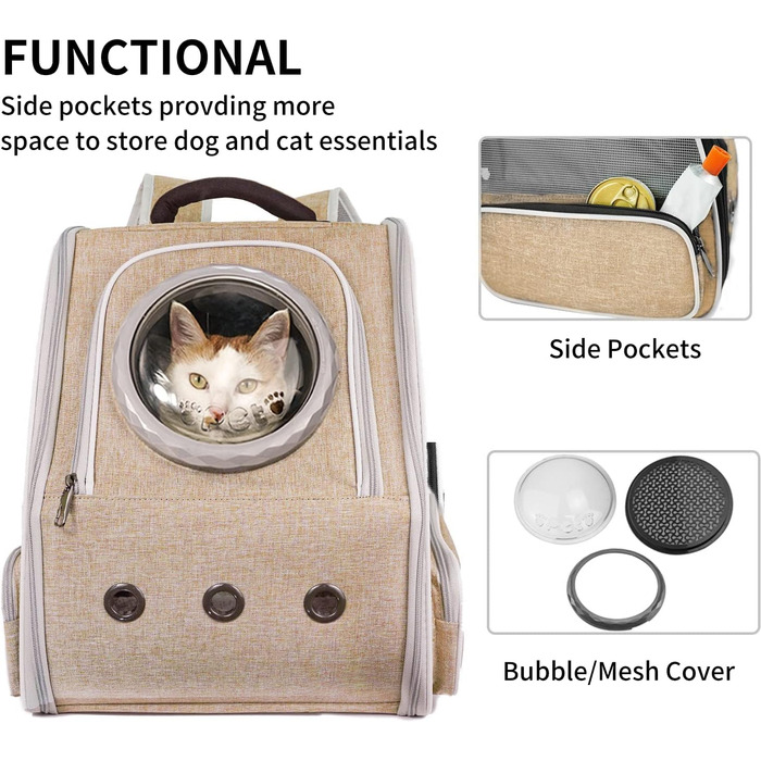 Рюкзак-переноска для котів та собак PENCCOR, розширюваний, для подорожей, дихаючий, великі коти, маленькі собаки, бежевий