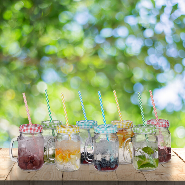 Relaxdays Set of 8 Drinking Glasses with Straws