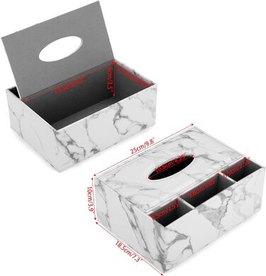 BSTKEY Tissue Box Rectangular Faux Leather Tissue Box with Remote Control (White Marble)