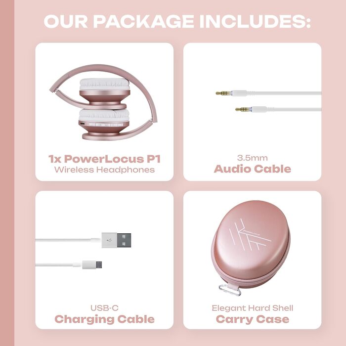 Бездротові навушники PowerLocus Over Ear Bluetooth з мікрофоном (Рожеве золото)