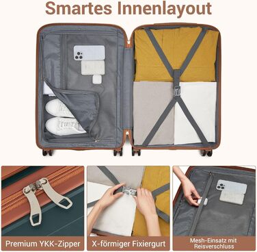 KONO Набір валіз 3 шт: велика, середня, маленька. Валізи з поліпропілену, з TSA замком, 4 колеса, темно-зелений/коричневий.