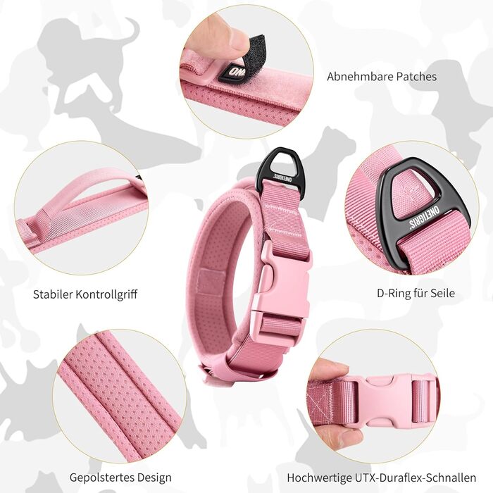 Нашийник для собак OneTigris, тактичний, XS (25-33 см), рожевий