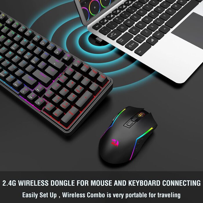 Redragon K628 Тримодова Бездротова Механічна Клавіатура та Миша, 8000 DPI, Чорний (S162)