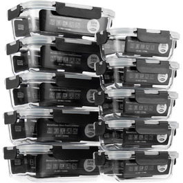 Набір контейнерів для зберігання Glas Frischhaltedosen Set з боросилікатного скла з кришкою, BPA-free, герметичні, для мікрохвильової печі, духовка, посудомийна машина – контейнери для Meal Prep для кухні, офісу (SA1637-black)