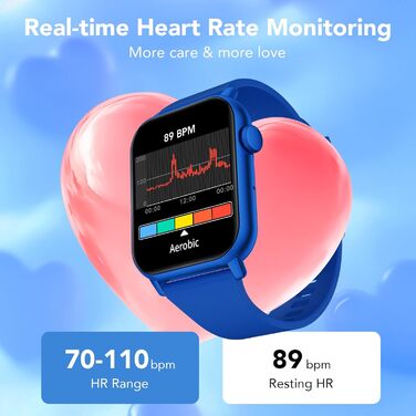 Смарт-годинник для дітей 1.8' з IP68, шагомір, монітор серцевого ритму та сну, активність 24/7, для iOS та Android, Deep Blue