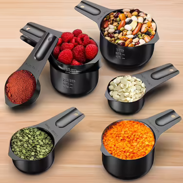 Stainless Steel Measuring Cups Wildone Metal Measuring Cup Set with easy-to-read markings for measuring dry or liquid ingredients 7-piece set (black)