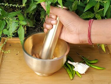 Мідний товкач і ступка Pure Source India, 11,4 см, золото