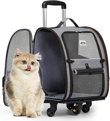 Рюкзак для кота Lekebobor, розкладний, переноска для домашніх тварин, для маленьких собак та середніх котів до 8 кг, складаний, для подорожей, піших прогулянок, в полоску, 12.6'L x 11.2'W x 16.5'H - L (середній, сірий)