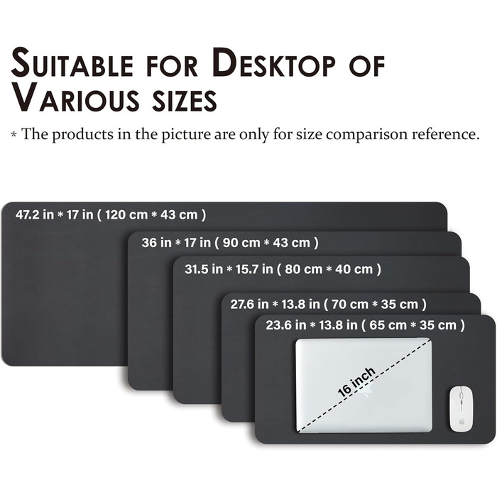 Органайзер для столу шкіряний (PU) з антиковзким покриттям та килимком для миші, 80x40 см, чорний