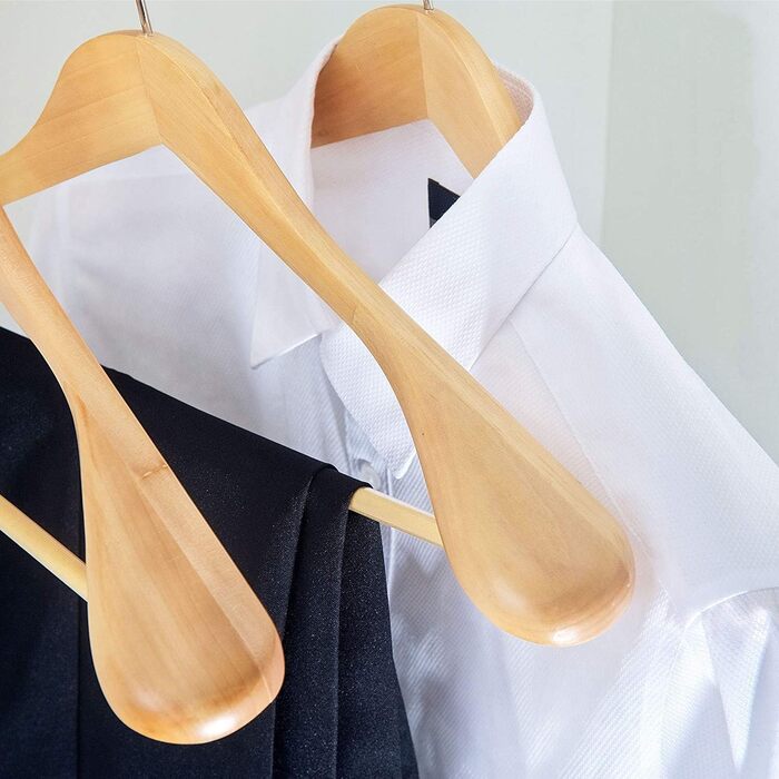 MECOREX Suit Hangers, 10-Piece Set, Solid Wood Clothes Hangers with Extra Wide Shoulders, Non-Slip, for Shirts, Coats, Jackets, Pants, Suits, 360° Swivel Hook (Natural Wood Color)