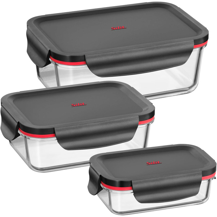 Набір контейнерів для зберігання Silit Storio (3 шт.), скляні з кришкою, герметичні, придатні для миття в посудомийній машині, для мікрохвильової печі та духовки (без кришки)