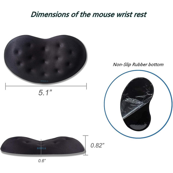Підставка для зап'ястя BRILA Maus - ергономічна подушка з memory foam для ноутбука, комп'ютера, роботи та ігор, чорна
