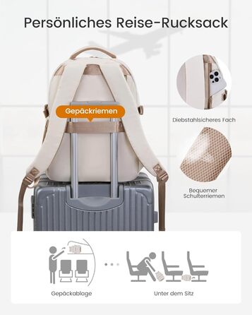 LOVEVOOK Рюкзак для жінок, 15.6 дюймів, водонепроникний, для школи, підлітка, елегантний, на кожен день, для роботи, навчання, подорожей, універсальний (15.6 дюймів, Бежевий)