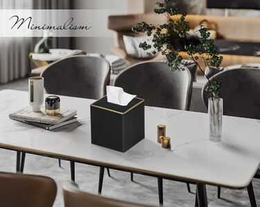 Скляна коробка для серветок квадратна, шкіряна, чорна перламутр - органайзер для ванної, спальні, кухні, офісу