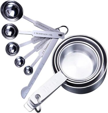 Measuring Spoon Set 8/10-Piece Stainless Steel Measuring Cups and Spoons, Stackable Serving Spoons, DIY Tools, Kitchen Accessories (11 Pieces)