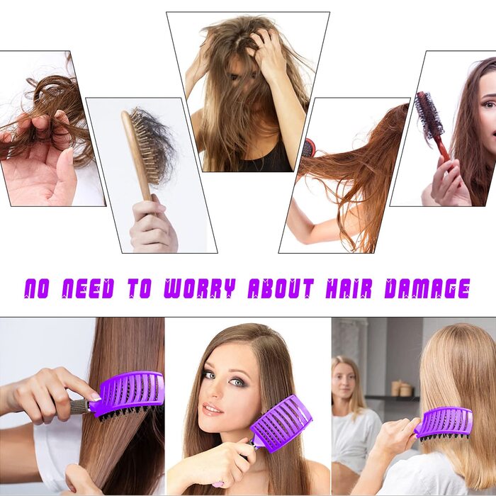 Двохсторонна щітка для волосся з щетиною дикого кабана (чорний та фіолетовий) - безшумна, розподіляє олію, випрямляє волосся, дихаюча, прискорює сушіння