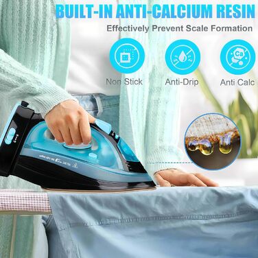 Праска, парогенератор 2400W бездротова Powersteam Ultra з керамічною підошвою, самоочищення, функція розпилення, стоп-крапля, автоматичне вимкнення, блакитна