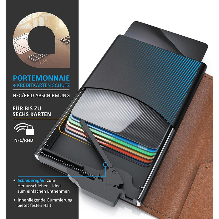 RFID-захисний картхолдер CSL - алюмінієвий картхолдер для 6 карт - чорний (Тип 3)