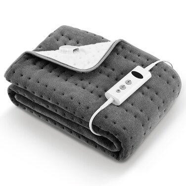 Електричне підігріваюче коврик 150x80 см сірий з 10 рівнями температури, автовимкненням та захистом від перегріву, легке кріплення до ліжка та матрацу (коралловий фліс)