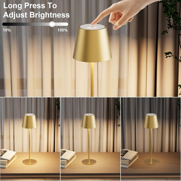 LED настільна лампа K-Bright з регулюванням яскравості, акумуляторна, бездротова, 3000K/4000K/6000K, 3 колірні температури, USB-C, IP54, чорна