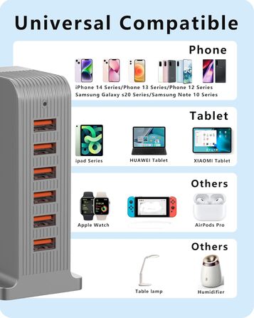 Зарядний пристрій USB мережевий 6 портів 25W/50W для iPhone, Samsung, LG, Huawei та інших (Чорний/Сірий)