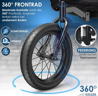 KESSER® Візок для собак Боксер 3-в-1: візок, буксир, велосипедний причіп. Великий об'єм 240 л, амортизація, поворотне переднє колесо 360°, матеріал 600D Oxford Canvas, SmartSpace, вантажопідйомність 40 кг, зелений