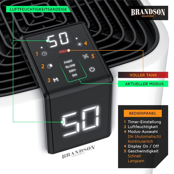 Електричний осушувач повітря Brandson 16L з компресором – 16 літрів/24 години – тихий – дисплей – для спальні, ванної, підвалу