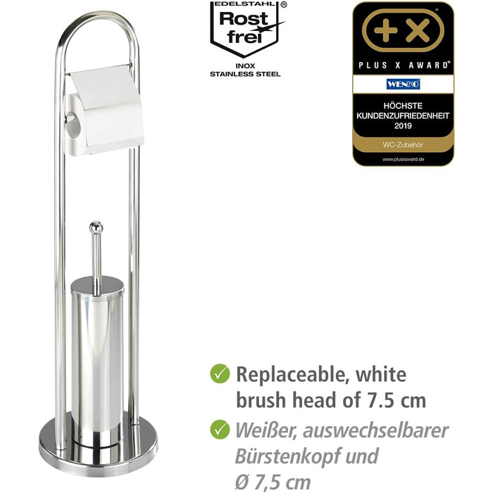 Набір для туалету WENKO Vasto з нержавіючої сталі 2 в 1: тримач туалетного паперу та щітка для унітазу, Ø 22 x 81 см