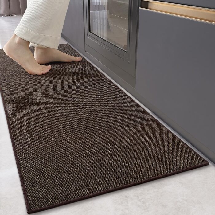 Килимок для кухні COLOR&GEOMETRY: неслизький, миючий, 61x183 см, 4 мм, тканинний, з гумовою основою. Килимок-довгий килим для підлоги перед умивальником, коридору (Коричневий, 43 x 120 см, прямокутний)