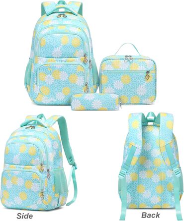 Шкільний рюкзак ZHIERNA для дівчаток-підлітків: набір з ланч-боксом та пеналом (зелений)