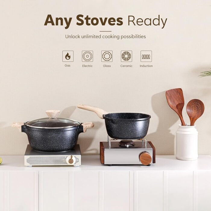 Набір посуду Kordisen з антипригарним покриттям, 5 предметів: каструлі та сковорідки. Безпечний, сумісний з індукцією, PFOA та PFAS free