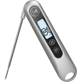 Цифровий кухонний термометр DOQAUS для м'яса, приготування їжі, випікання та гриля, швидка реакція 3s, LCD дисплей, автоматичне вмикання/вимикання (сріблястий/чорний)