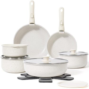 Набір посуду SODAY 17 предметів: каструлі та сковорідки з антипригарним покриттям, знімні ручки, для індукційних плит, сумісний з духовкою, сталевий колір
