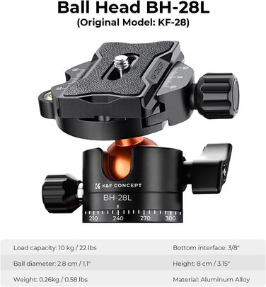 Штатив K&F Concept 238CM з подовженою центральною колоною, 360° панорамний штатив для камери, з сумкою та швидкознімною платформою, до 10 кг
