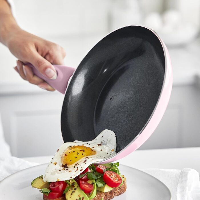 Набір кухонного посуду GreenLife Essentials 10 предметів: антипригарне покриття кераміки, рожевий колір, PFAS & PFOA-free, для плити, сумісно з посудомийною машиною