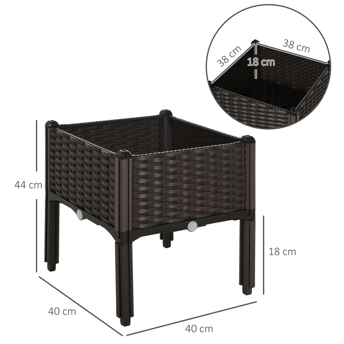 Outsunny Raised Garden Bed Planter, Rattan-Look 40x40x44cm with PP Drainage Holes in Brown for Garden & Balcony