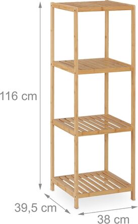 Relaxdays Bamboo Bathroom & Kitchen Shelf, HBT: 162 x 38 x 39.5 cm, Freestanding Shelf with 4 Shelves, Natural