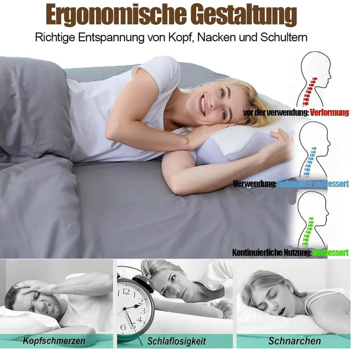 Подушка Pillow Daddy для сну на боці, спині та животі з піни Memory Foam – ортопедична подушка для підтримки шиї, біла, знімний чохол