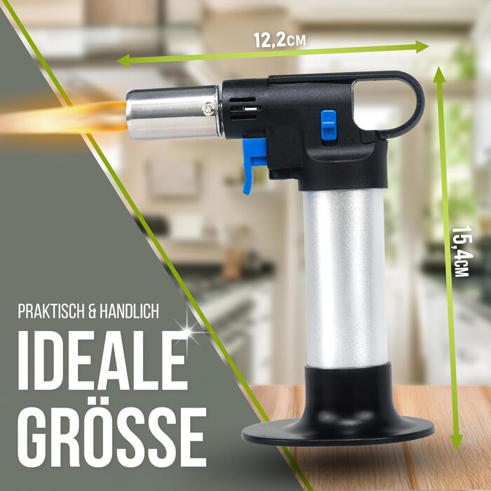 Кулінарний пальник STAHLMANN® для карамелізації та фламбування (1300°C), преміум-якість, з 2-ма балонами газу по 300 мл