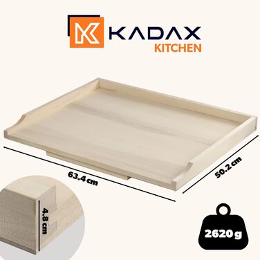 KADAX Дошка для тіста з тополиного дерева 50x70 см, традиційна кухонна дошка з бортиками для приготування локшини, випічки, вареників, одностороння, преміум якість