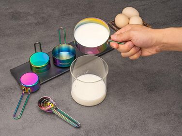 WELLSTAR Measuring Cups and Spoons Set, 4 Measuring Cups & 4 Measuring Spoons, with Stainless Steel Handles for Kitchen Cooking Baking, 8-Piece Set, Measuring Spoon Set for Dry and Liquid Ingredients