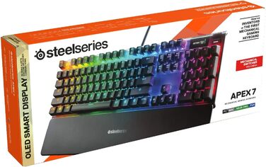 SteelSeries Apex 7 - Механічна ігрова клавіатура з OLED дисплеєм - Червоні перемикачі - Розкладка DE (QWERTZ)