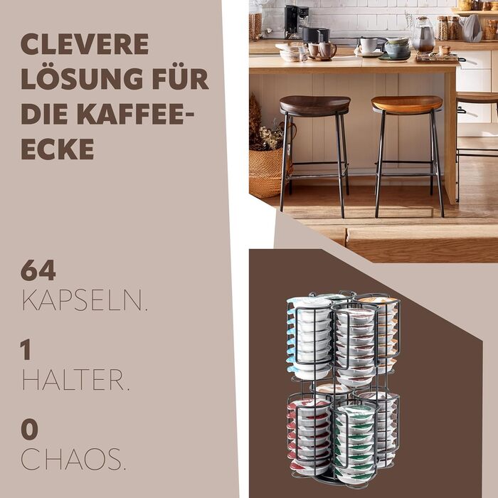 Підставка для капсул Tassimo Eluno, органайзер для 64 капсул, поворотний на 360°, чорний