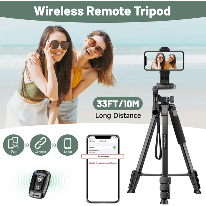 Штатив для камери JOILCAN 210.8 см, чорний: для фото та відеозйомки з DSLR, смартфонів та селфі-палиць