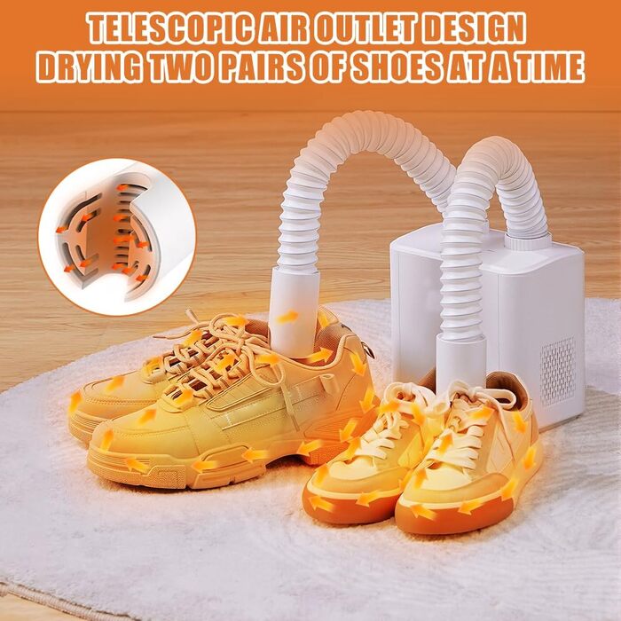 Електричний сушильник для взуття та рукавичок: телескопічний, з таймером, постійна температура, для взуття, шкарпеток, гірськолижних черевиків (білий)