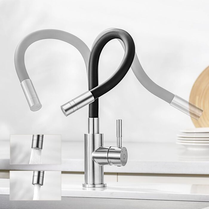 Кран кухонний CECIPA SOFETIY SERIE, чорний матовий, 2 режими струменя, нержавіюча сталь, поворотний 360°
